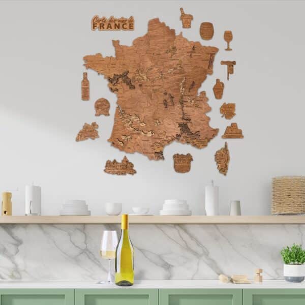 Carte des vins de France en bois ( 60*60 cm)
