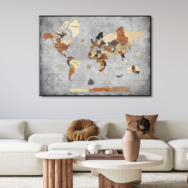 Tableau carte du monde en bois 3D multicolore