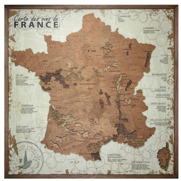 Tableau Carte des vins de France sur panneau blanc